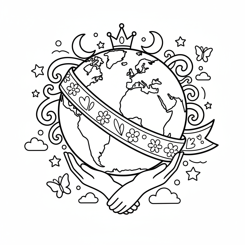 Earth coloring page for women - Standard style