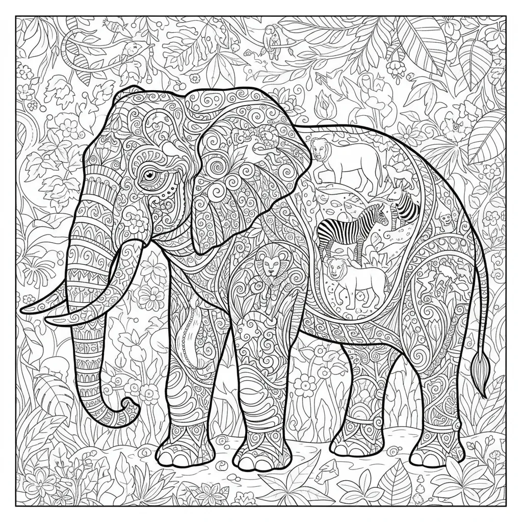 Elephant Coloring Page for Experts