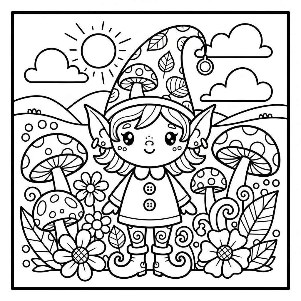 Elf coloring page for adults - Standard style