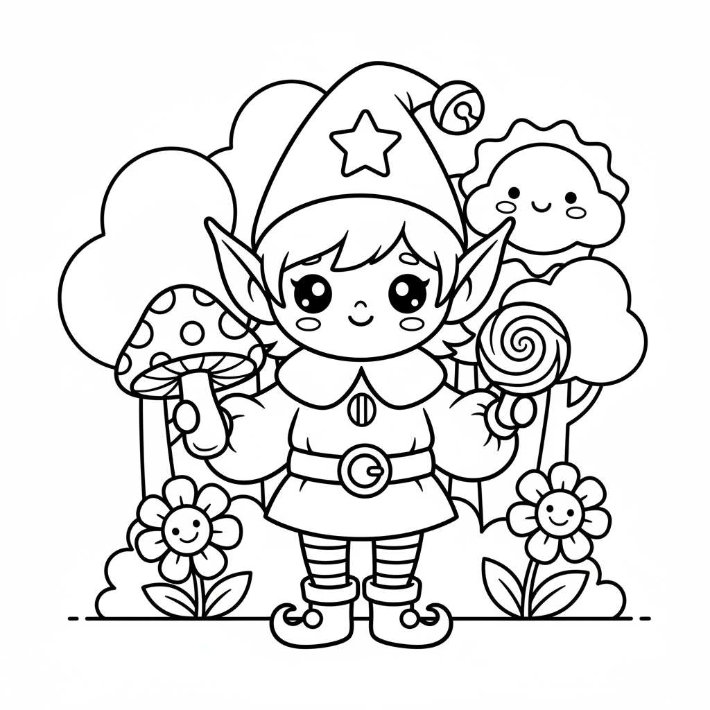 Elf coloring page for beginners - Standard style