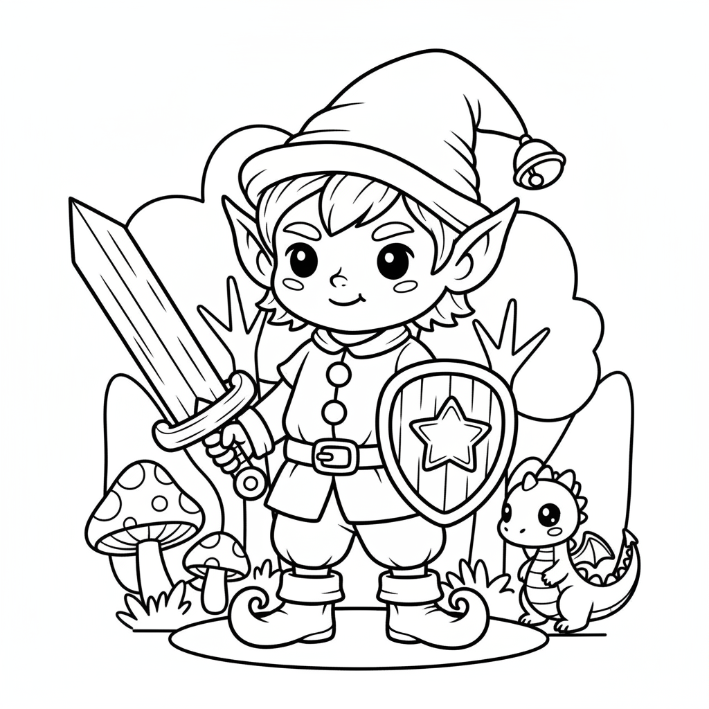 Elf coloring page for boys - Standard style