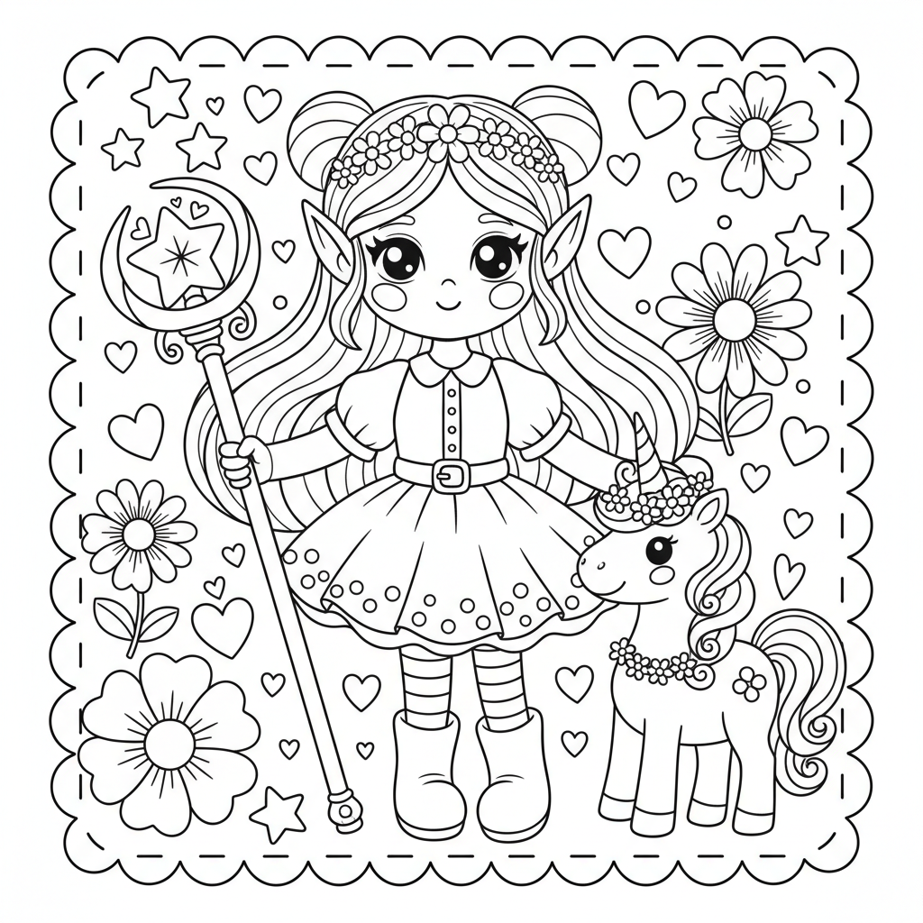 Elf coloring page for girls - Standard style