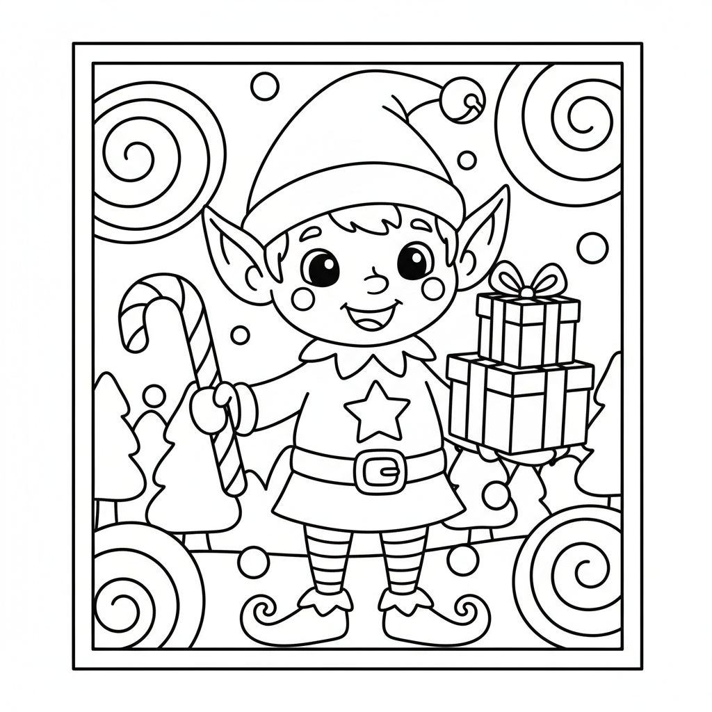 Elf coloring page for kindergarteners - Standard style