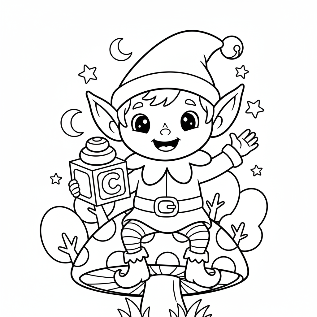 Elf coloring page for preschoolers - Standard style