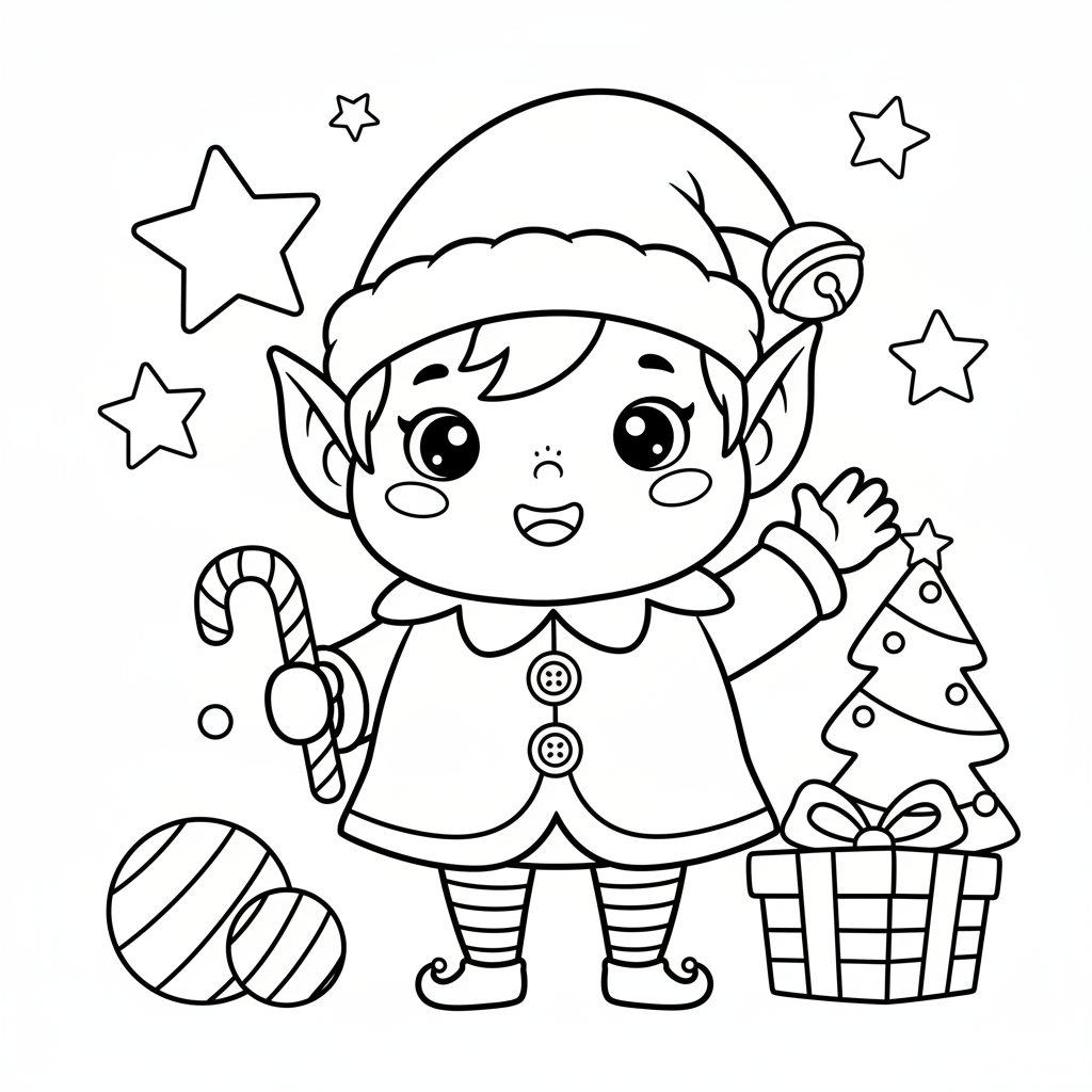 Elf coloring page for seniors - Standard style
