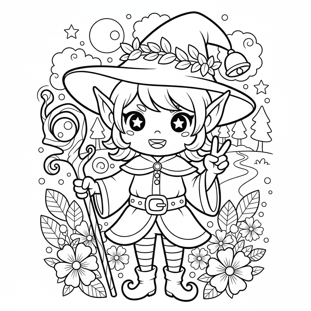 Elf coloring page for teens - Standard style