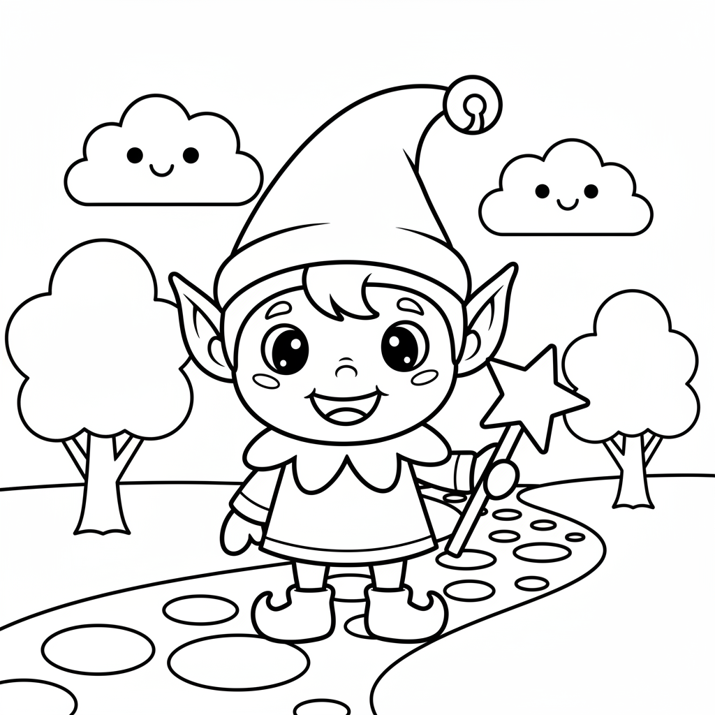 Elf coloring page for toddlers - Standard style