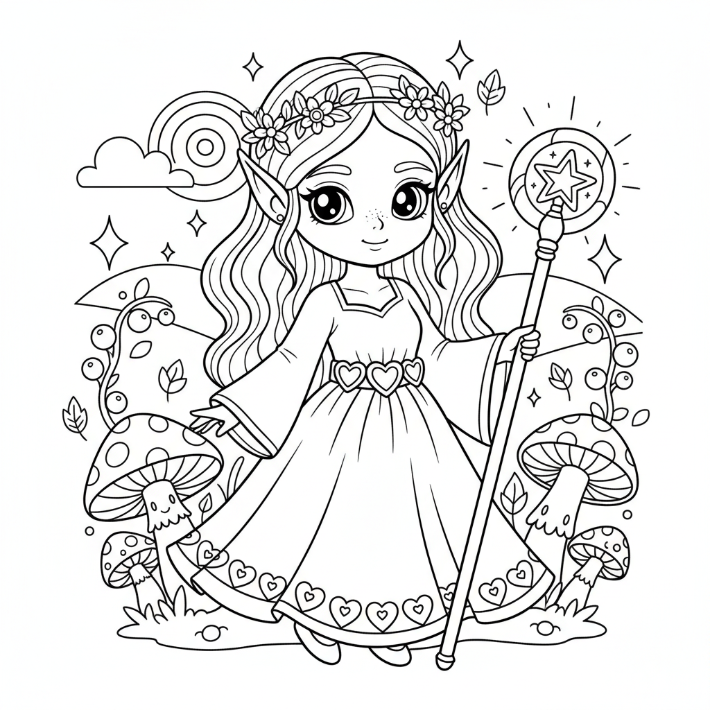 Elf coloring page for women - Standard style