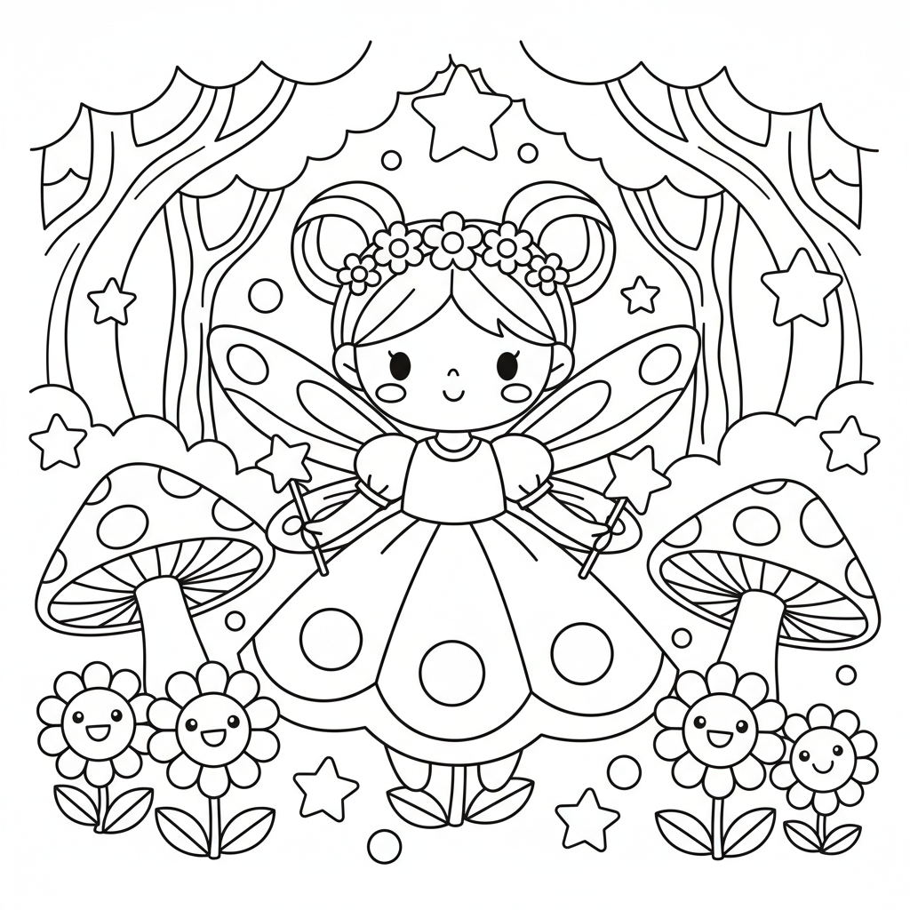 Fairy coloring page for beginners - Standard style