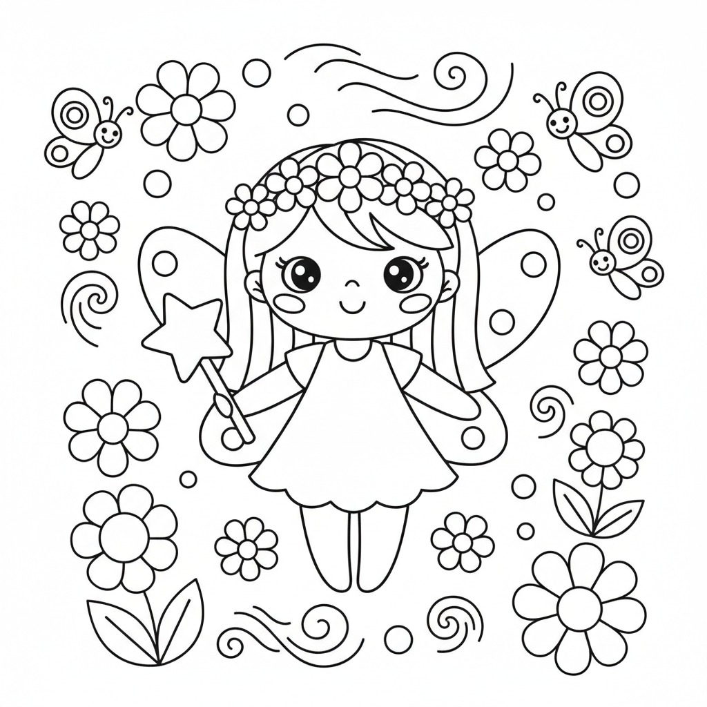 Fairy coloring page for preschoolers - Standard style