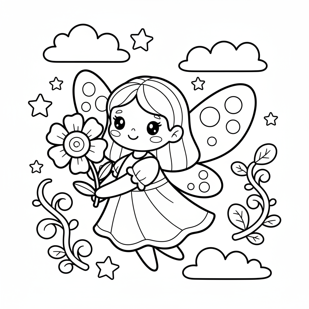 Fairy coloring page for seniors - Standard style