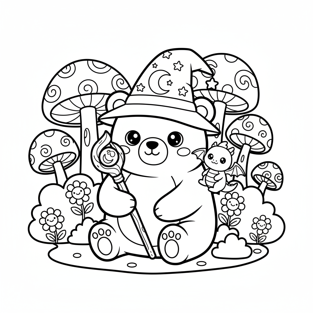 Bear coloring page for everyone - Fantasy style
