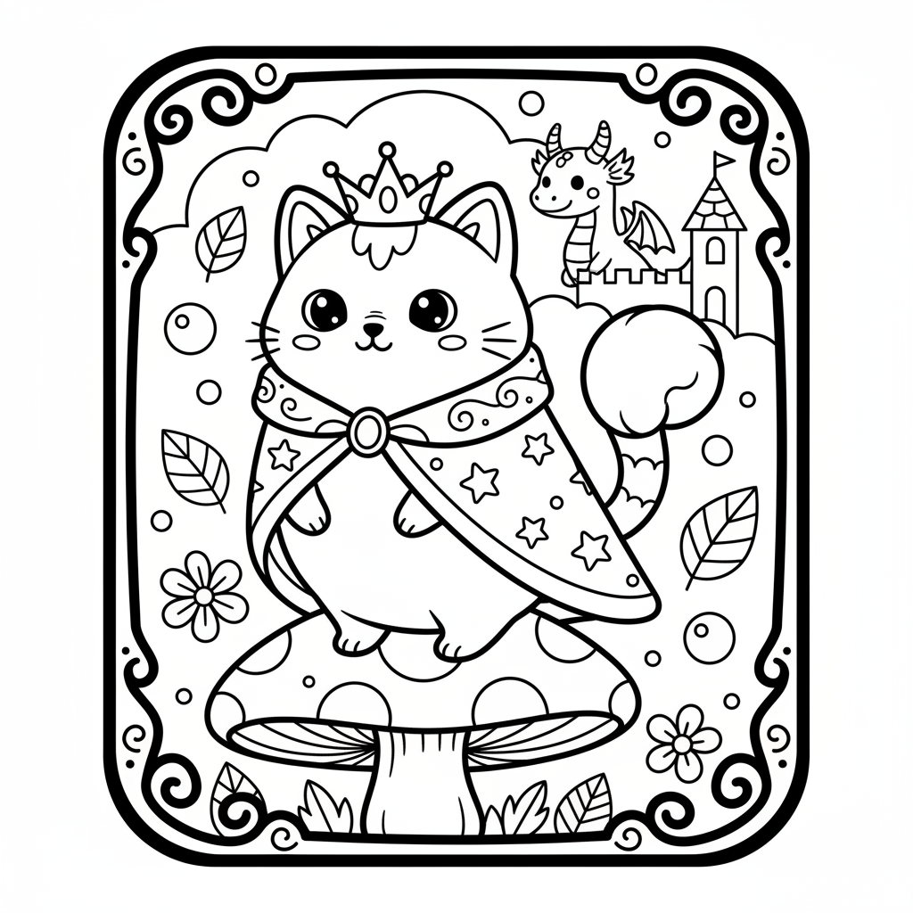Cat coloring page for everyone - Fantasy style