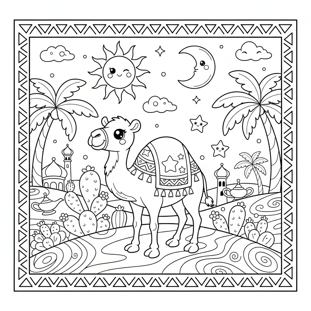 Free printable Desert coloring page for Everyone. High-quality black and white coloring sheet designed for Everyone. Perfect for creativity and fun.