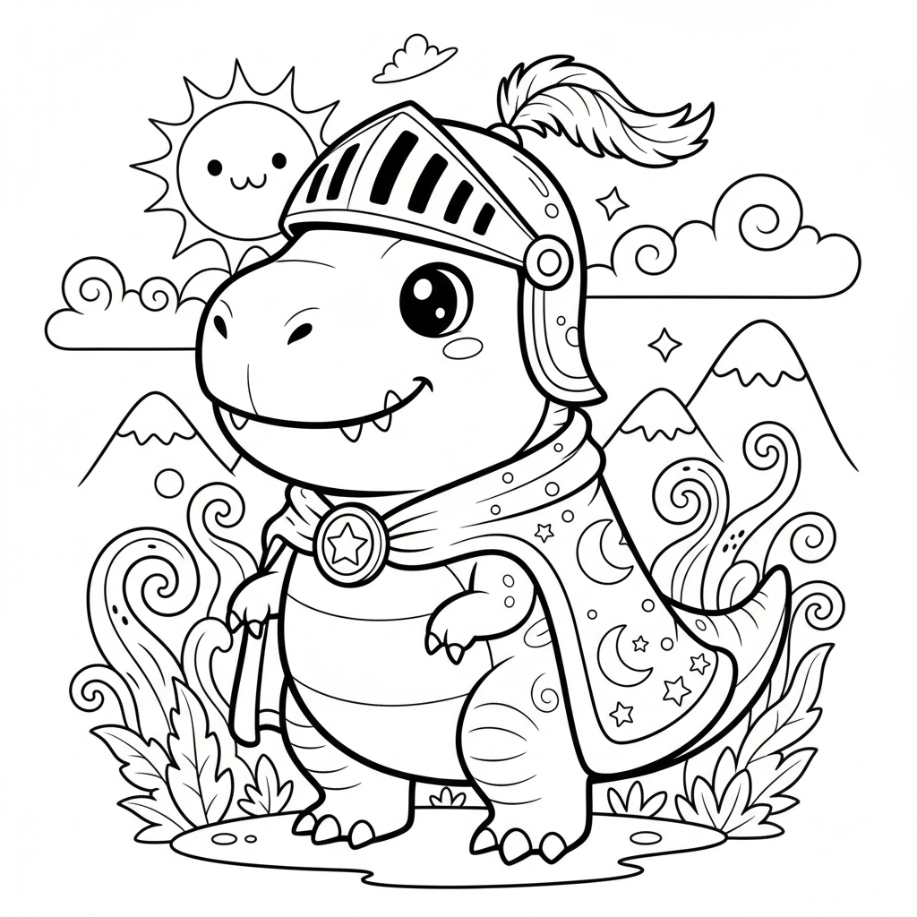 Dinosaur coloring page for everyone - Fantasy style