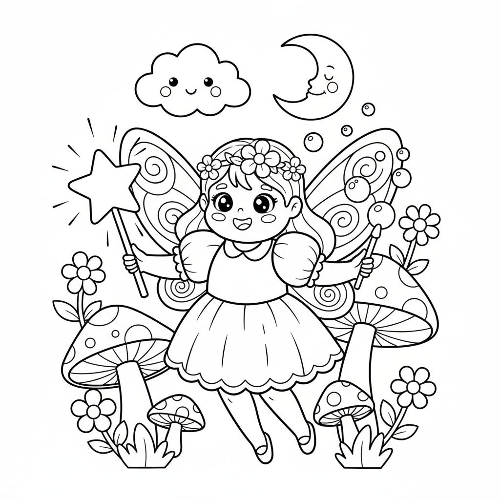 Fairy coloring page for everyone - Fantasy style