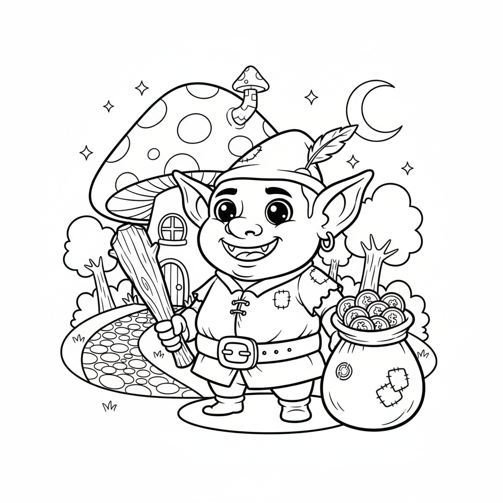 Free printable Goblin coloring page for Everyone. High-quality black and white coloring sheet designed for Everyone. Perfect for creativity and fun.