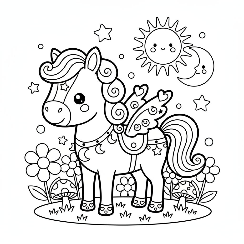 Horse coloring page for everyone - Fantasy style