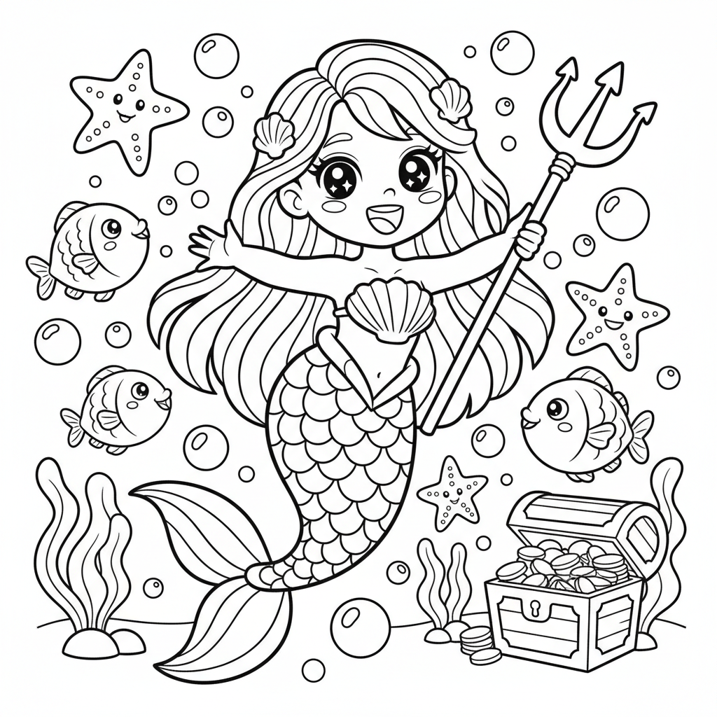 Mermaid coloring page for everyone - Fantasy style