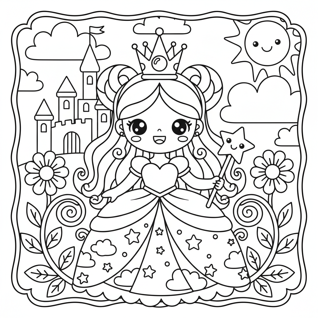 Princess coloring page for everyone - Fantasy style