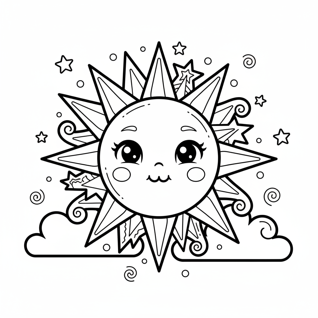 Free printable Sun coloring page for Everyone. High-quality black and white coloring sheet designed for Everyone. Perfect for creativity and fun.