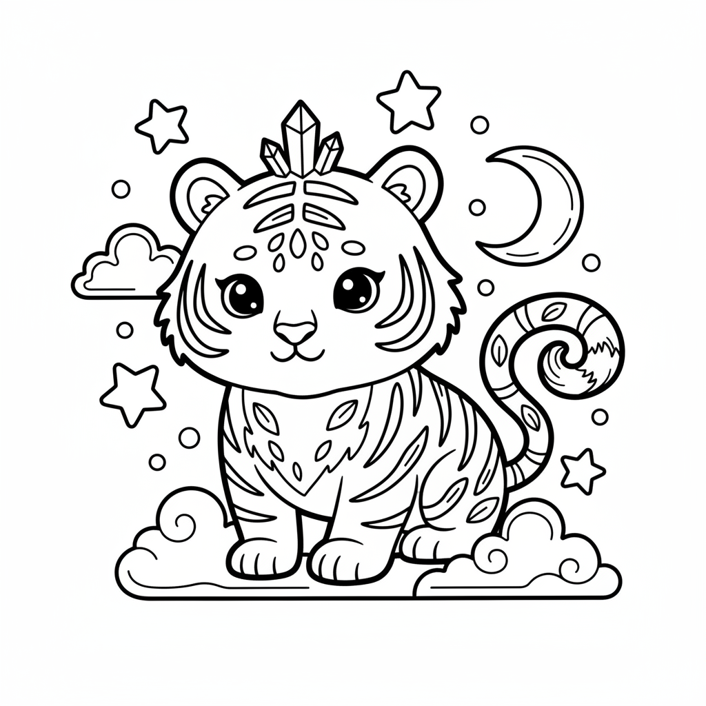 Tiger coloring page for everyone - Fantasy style