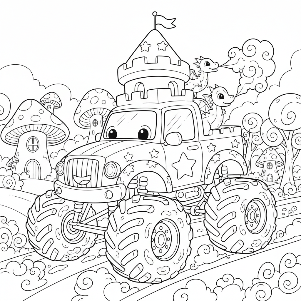 Truck coloring page for everyone - Fantasy style