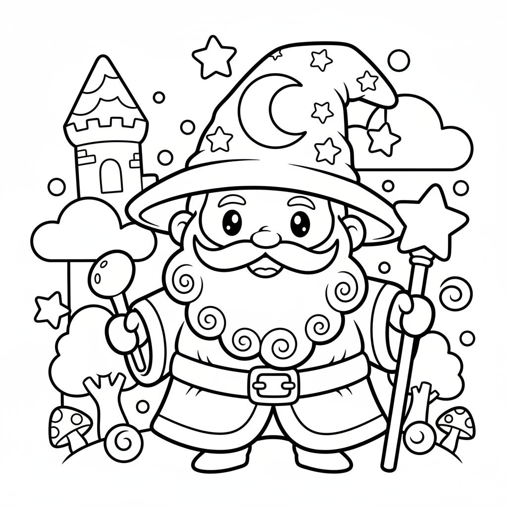 Wizard coloring page for everyone - Fantasy style