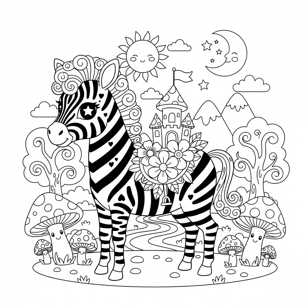 Free printable Zebra coloring page for Everyone. High-quality black and white coloring sheet designed for Everyone. Perfect for creativity and fun.