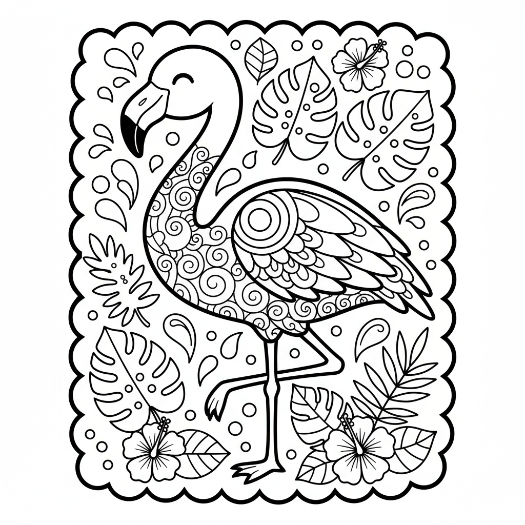 Flamingo coloring page for adults - Standard style