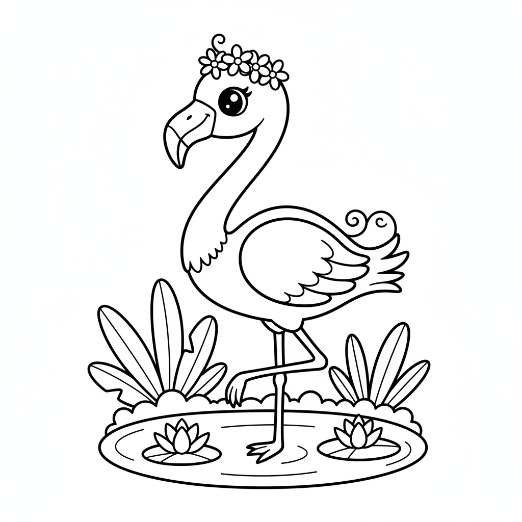 Flamingo coloring page for intermediates - Standard style