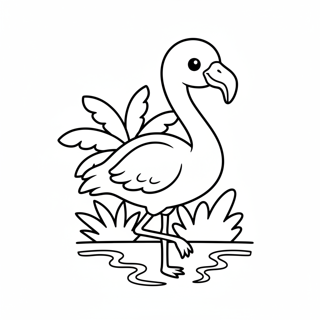 Flamingo coloring page for kids - Standard style