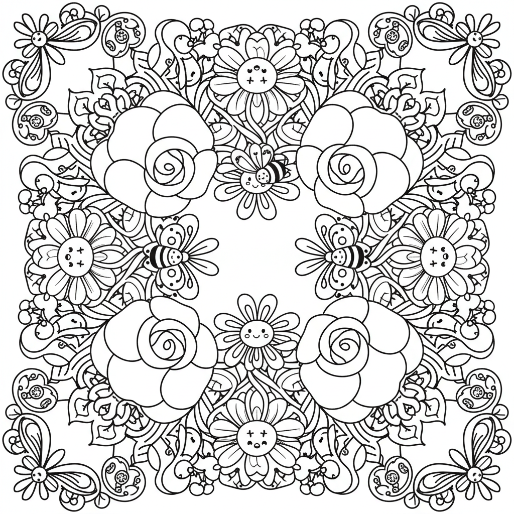 Floral coloring page for adults - Standard style