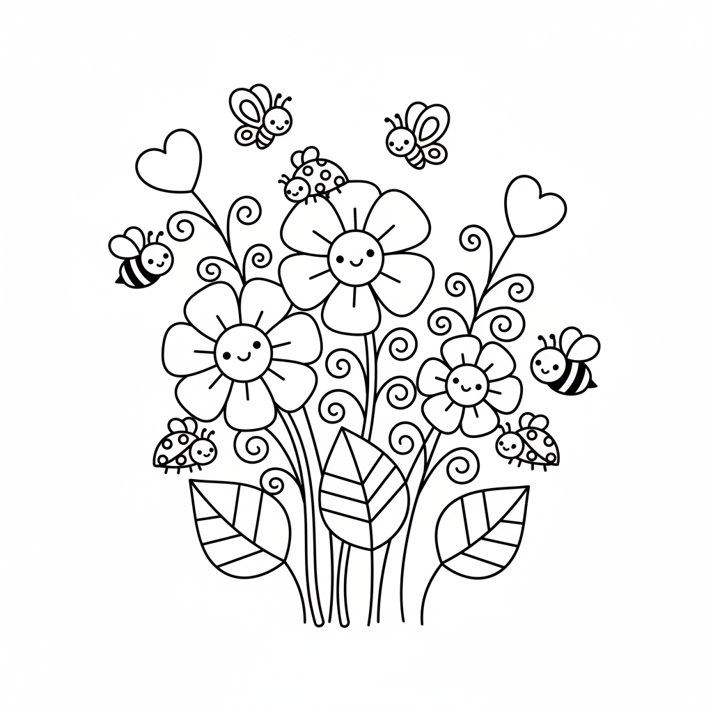 Floral coloring page for kids - Standard style