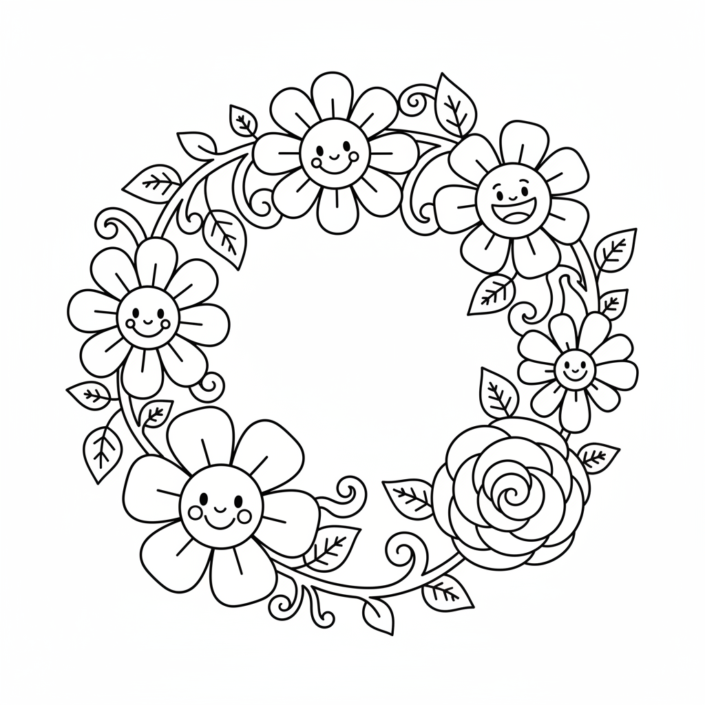 Floral coloring page for preschoolers - Standard style