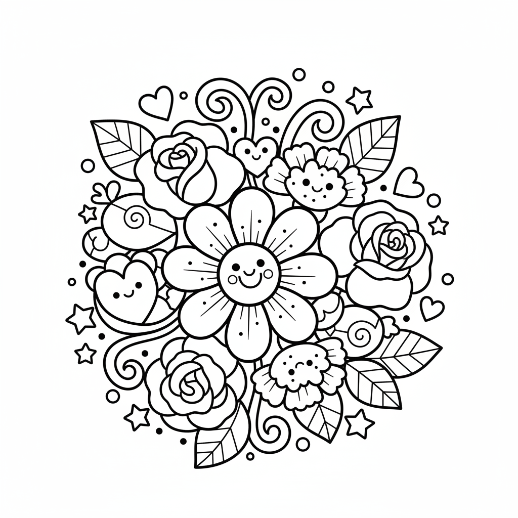 Floral coloring page for teens - Standard style