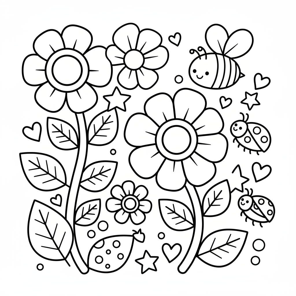 Floral coloring page for toddlers - Standard style