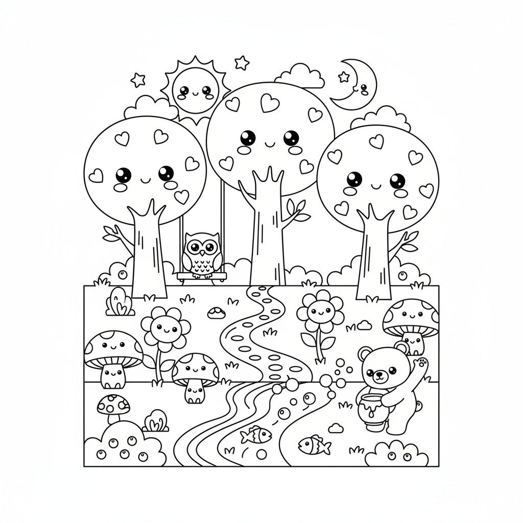 Forest coloring page for kids - Standard style