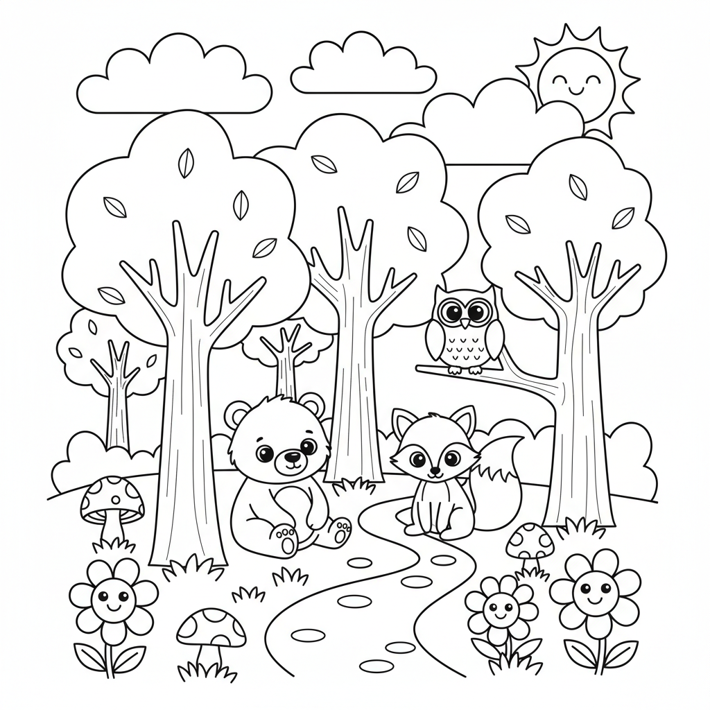 Forest coloring page for preschoolers - Standard style
