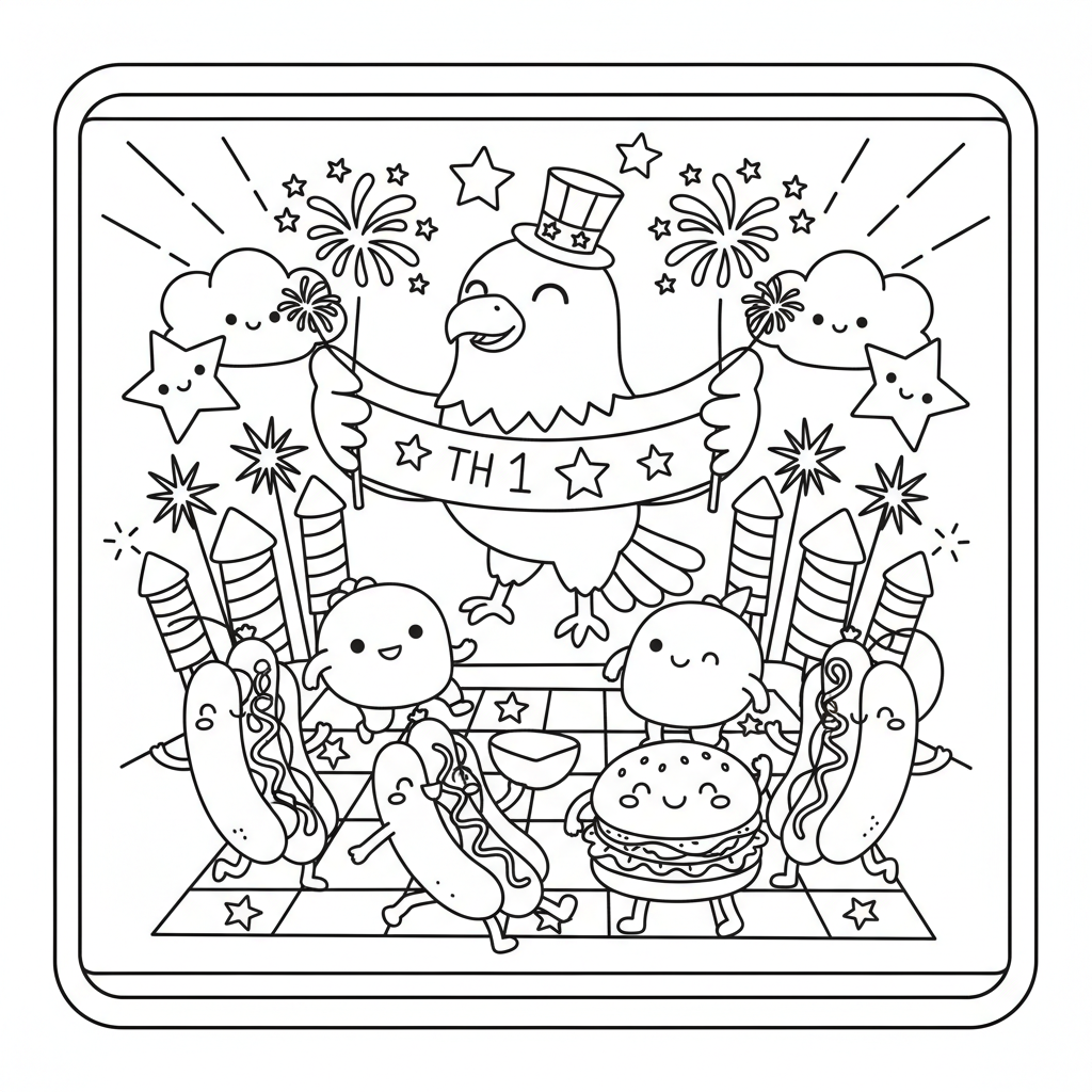 Fourth of July coloring page for adults - Standard style
