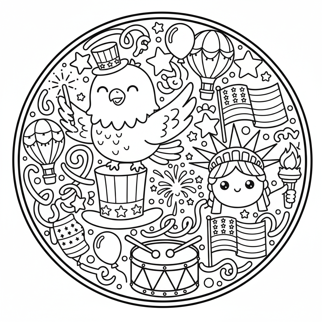 Fourth of July coloring page for experts - Standard style