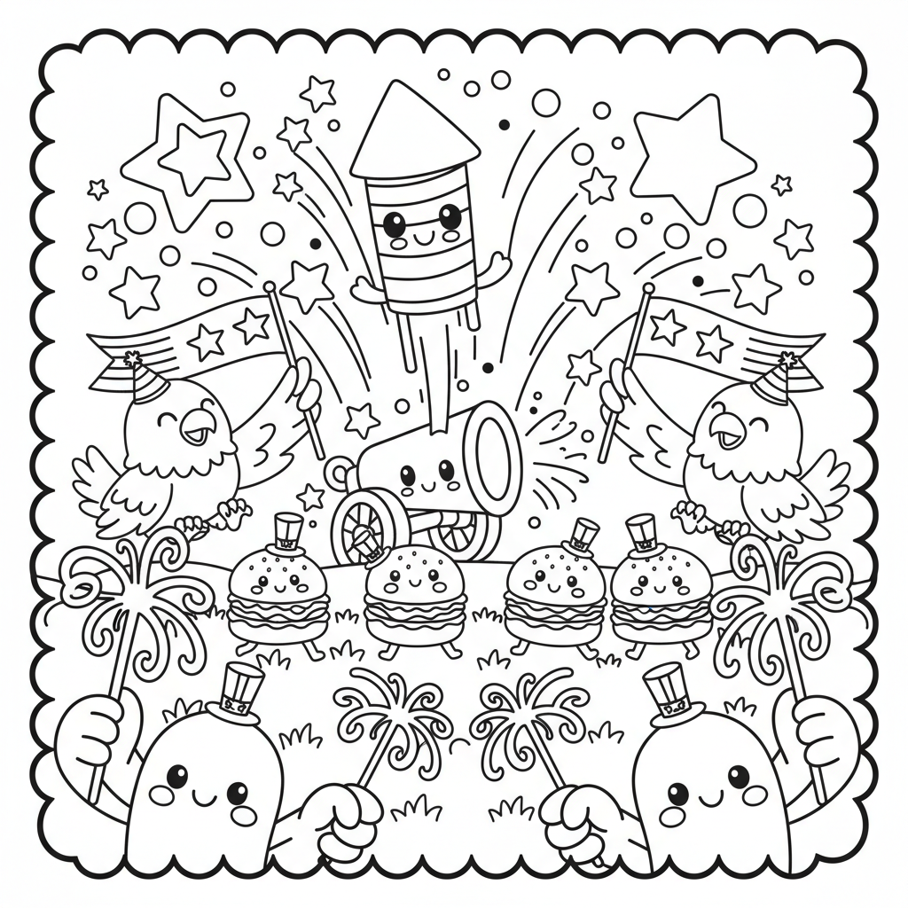 Fourth of July coloring page for intermediates - Standard style
