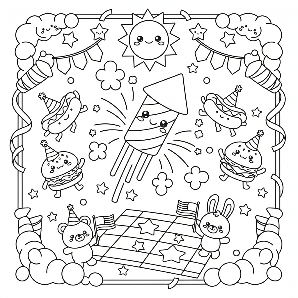 Fourth of July coloring page for kids - Standard style