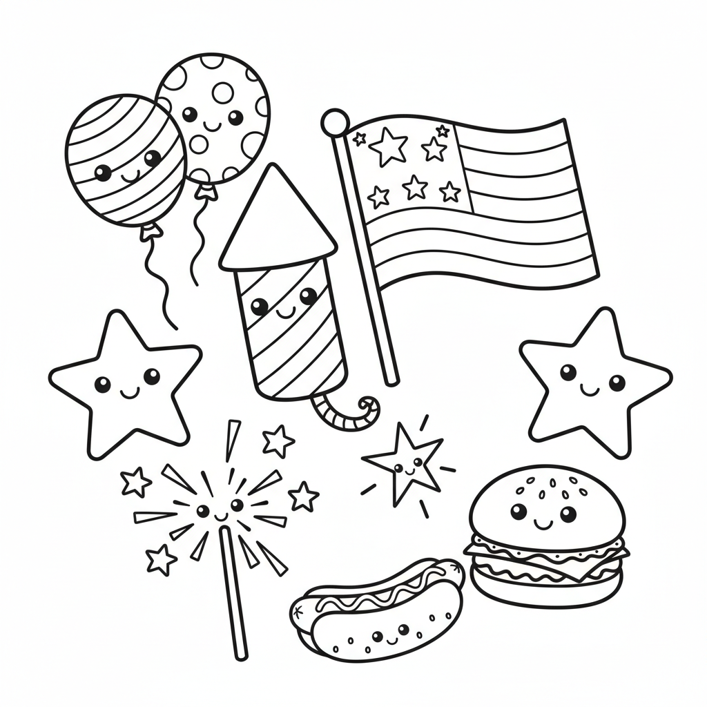 Fourth of July coloring page for preschoolers - Standard style