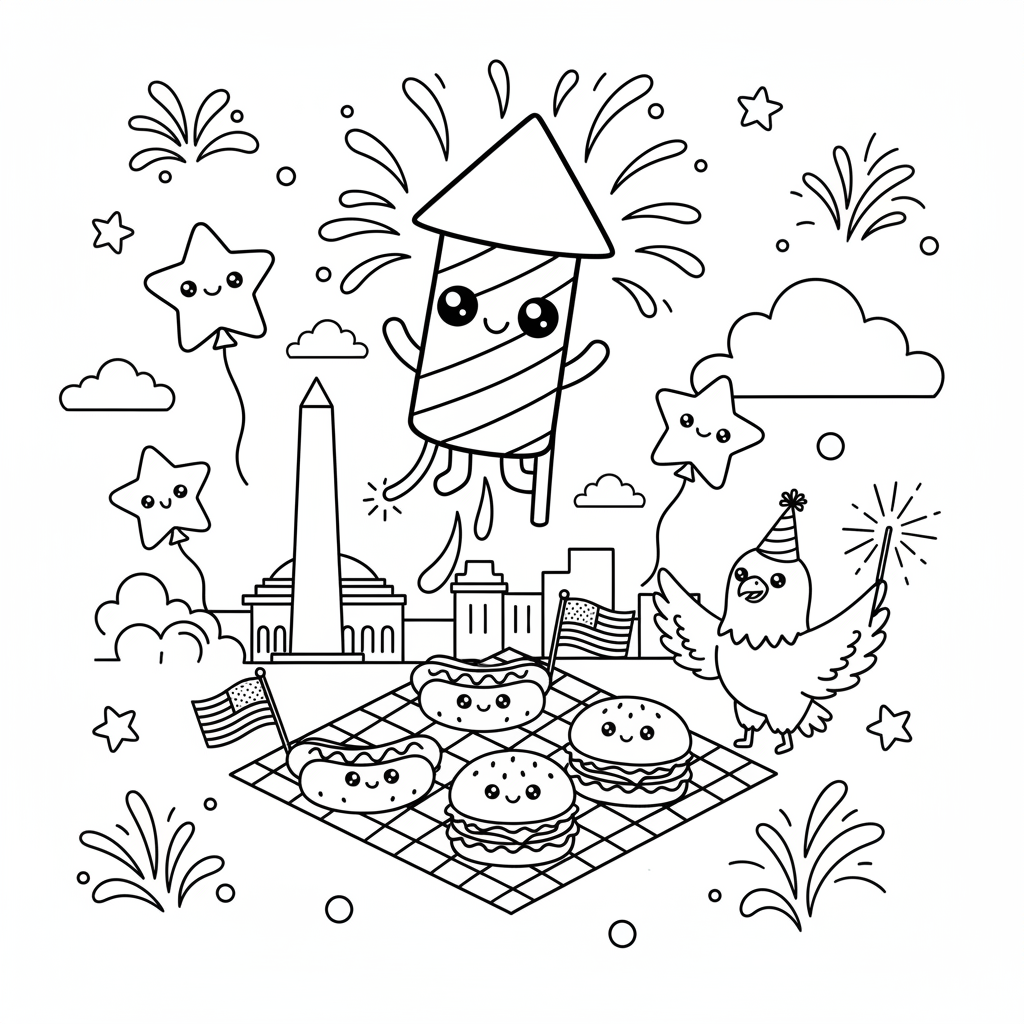 Fourth of July coloring page for teens - Standard style