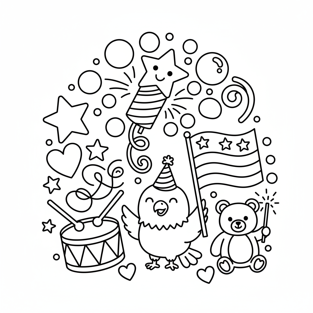 Fourth of July coloring page for toddlers - Standard style