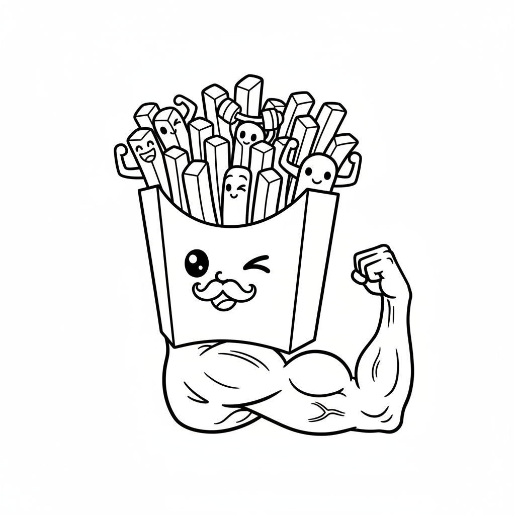 Free printable Fries coloring page for Men. High-quality black and white coloring sheet designed for Men. Perfect for creativity and fun.