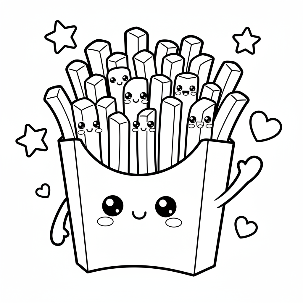 Free printable Fries coloring page for Adultos mayores. High-quality black and white coloring sheet designed for Adultos mayores. Perfect for creativity and fun.