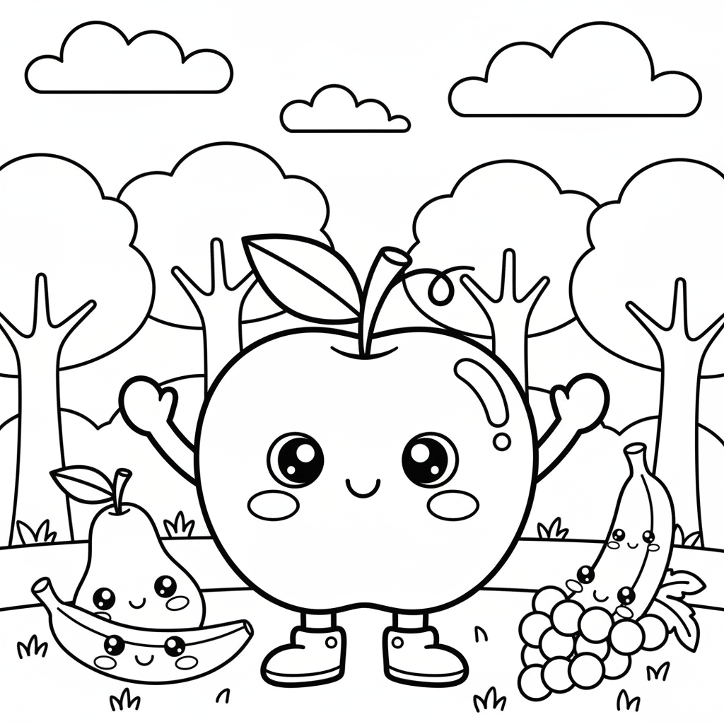 Free printable Fruit coloring page for Kindergarteners. High-quality black and white coloring sheet designed for Kindergarteners. Perfect for creativity and fun.