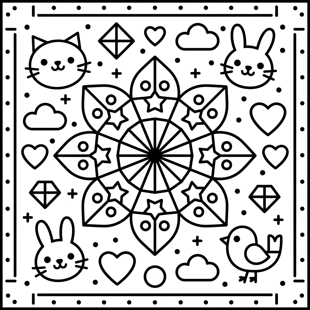 Geometric coloring page for girls - Standard style